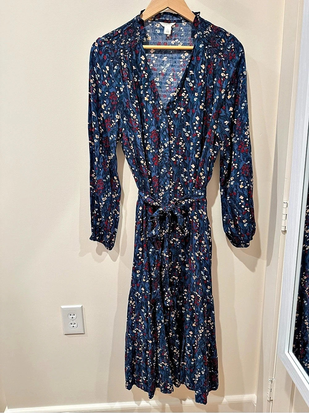 CASLON Floral Midi Dress in Blue Size Medium Like New